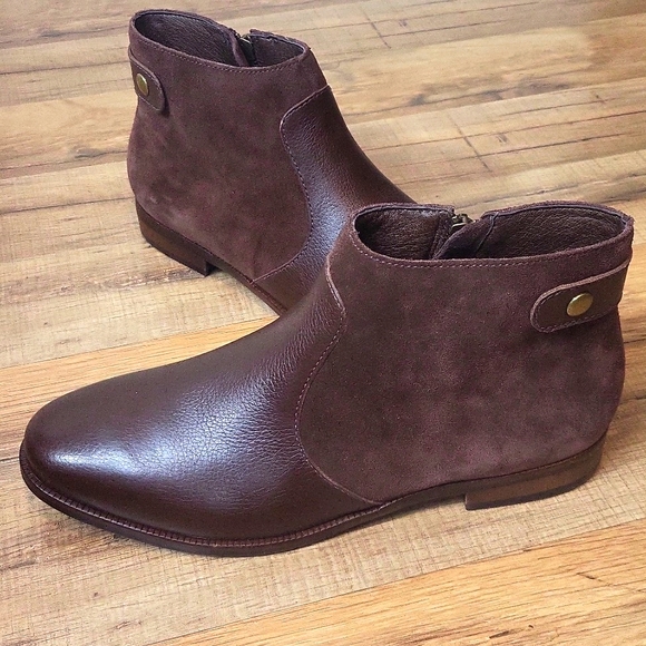 J. JILL Brown Leather & Suede Side Zip Ankle Boot Bootie 107441 - Picture 1 of 13